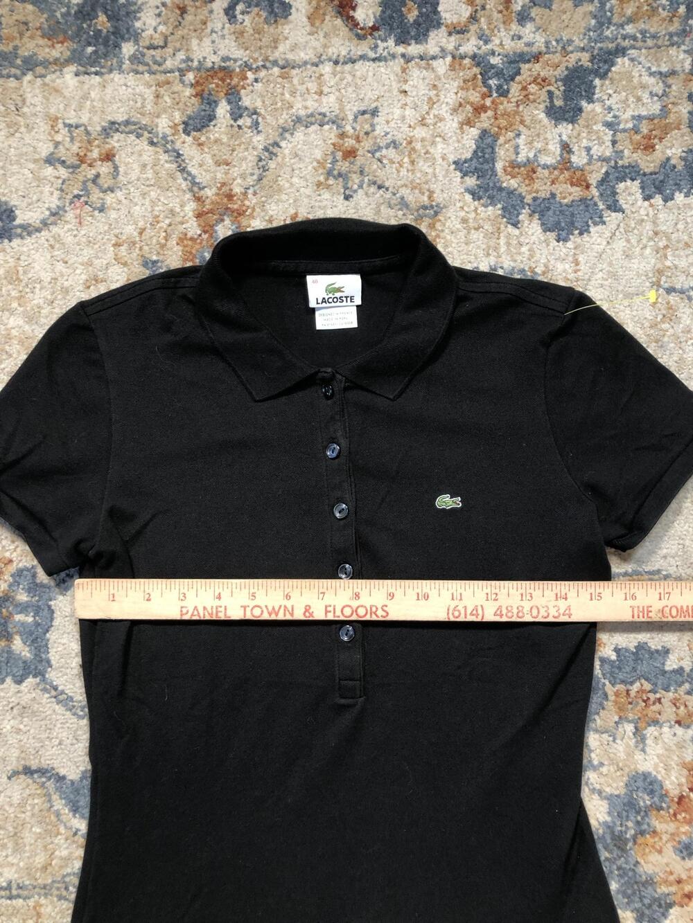 Lacoste Polo Shirt Womens 40 Black Slim Fit Short Sleeve Croc Logo Knit Casual - Picture 8 of 10